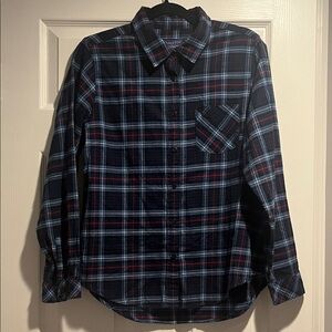 Pendleton Navy and Red Plaid button shirt woman’s large cotton fall